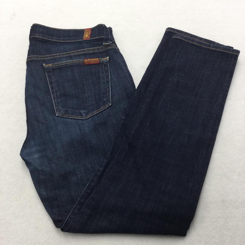 7 For All Mankind Slim Straight Jeans Womens 26 Blue Dark Wash Stretch Denim